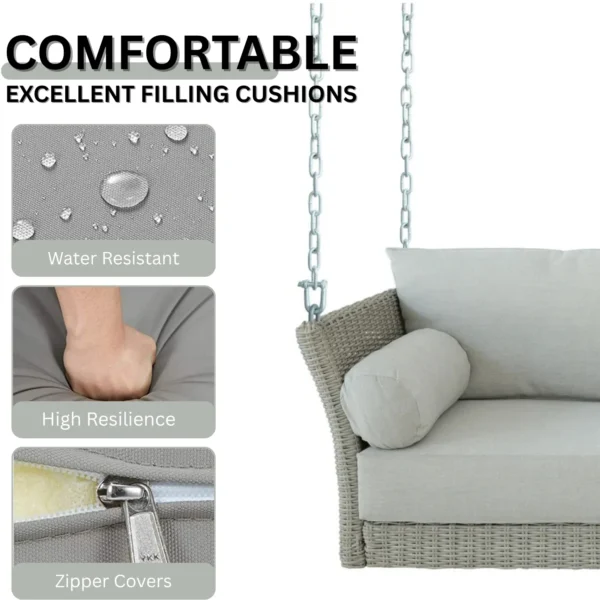 Outdoor Rattan Wicker Hanging Swing Chair with Cushion - Image 4
