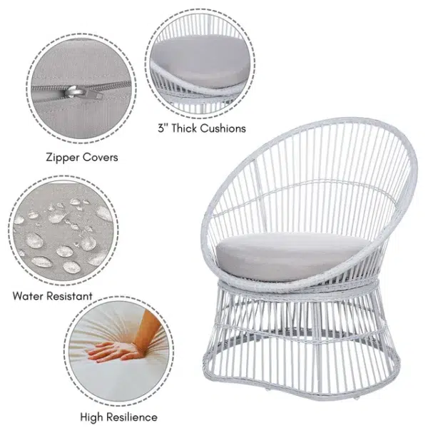 Outdoor rope patio set with glass top table, stylish seating for gardens, balconies, and patios.