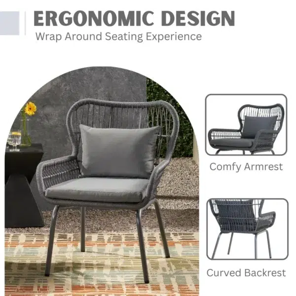 3-piece outdoor patio furniture set with all-weather wicker and cushions
