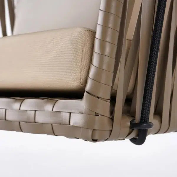 Traditional Porch Outdoor Rattan Garden Swing Chair with Beige Cushion – Stylish and Comfortable Hanging Seat for Patio or Garden