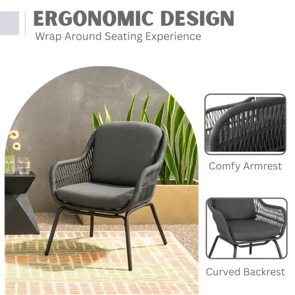 3 Piece Outdoor Rope Patio Set with chairs and table for patio, balcony, or garden