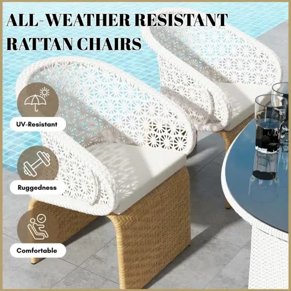 7-Piece Outdoor Wicker Dining Set with Double Tone Armchairs for Patio or Garden