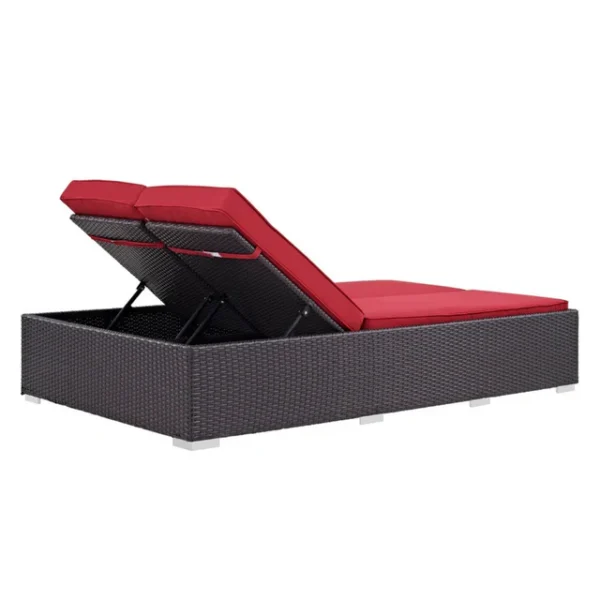 Set of 2 outdoor rattan wicker chaise lounge chairs with cushions, ideal for patio or poolside relaxation