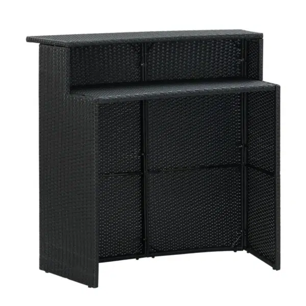 Outdoor rattan wicker bar table with high-top design and storage shelf
