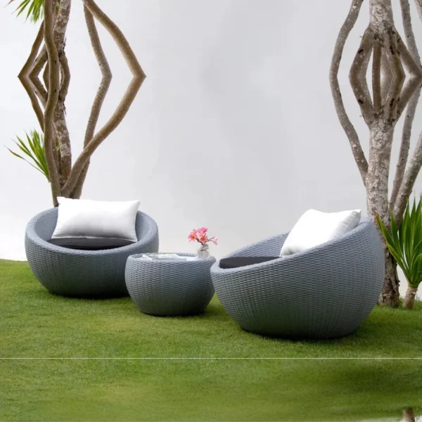 Outdoor Rattan Wicker 3-Piece Conversation Set with Cushions and Coffee Table