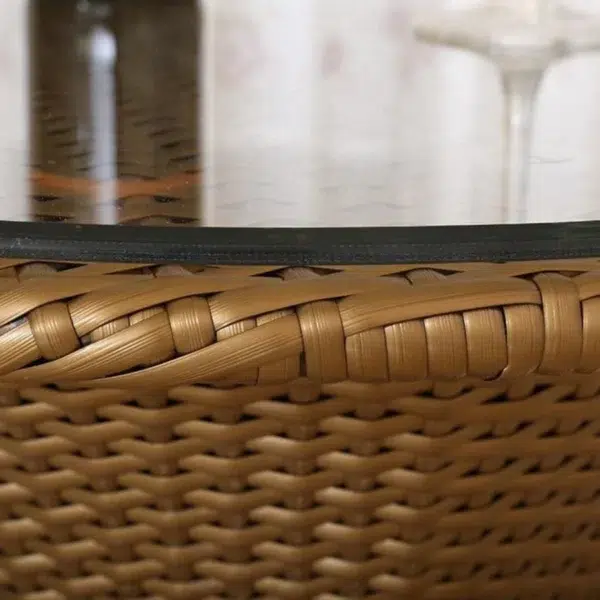 3-Piece Golden Outdoor Rattan Wicker Patio Set with Glass Top Table and Cushioned Chairs