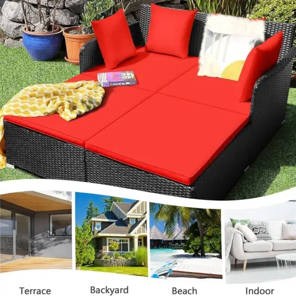 Outdoor patio double seater daybed with cushions for garden relaxation