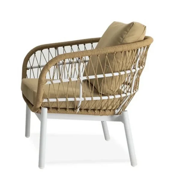 Outdoor Rope 3-Piece Patio Set with Beige & Dark Cream cushions and glass-top table
