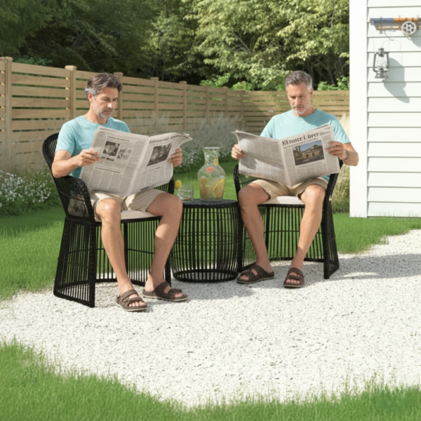 LOCCUS 3 Piece Patio Furniture Rattan Wicker Chair And Table Conversation Set For Garden, Balcony, Backyard, Poolside - Black& Cream