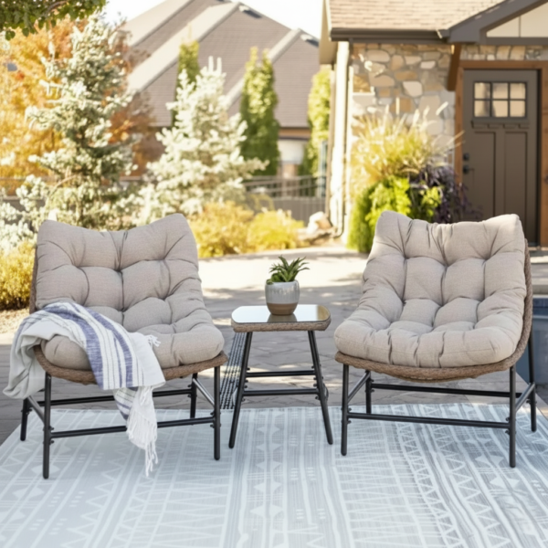LOCCUS 3 Pieces Porch Backyard Garden Outdoor Furniture Chairs with Cushions and Glass Top Table - Honey and Beige
