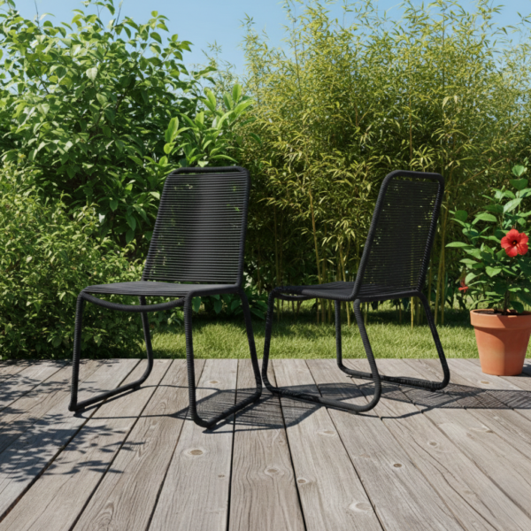 2-Piece Outdoor Rope Patio Dining Chairs, Modern Black Rope Chair – Stylish & Durable Seating