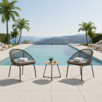 LOCCUS 3-Piece Patio Rope Furniture Set for Outdoor Use – Ideal for Terrace, Garden, Balcony, Porch, Deck & Yard - Black & Gray