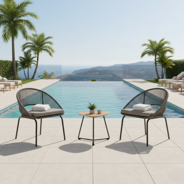 LOCCUS 3-Piece Patio Rope Furniture Set for Outdoor Use – Ideal for Terrace, Garden, Balcony, Porch, Deck & Yard - Black & Gray