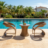 LOCCUS Outdoor Conversation Hdpe Wicker Furniture Set & Coffee Table For Small Space, Garden, Backyard, Porch, Pool - Golden