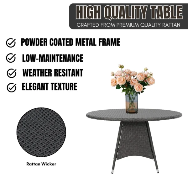 Black Outdoor Rattan Wicker Round Patio Table – stylish and durable for garden, balcony, or backyard dining.