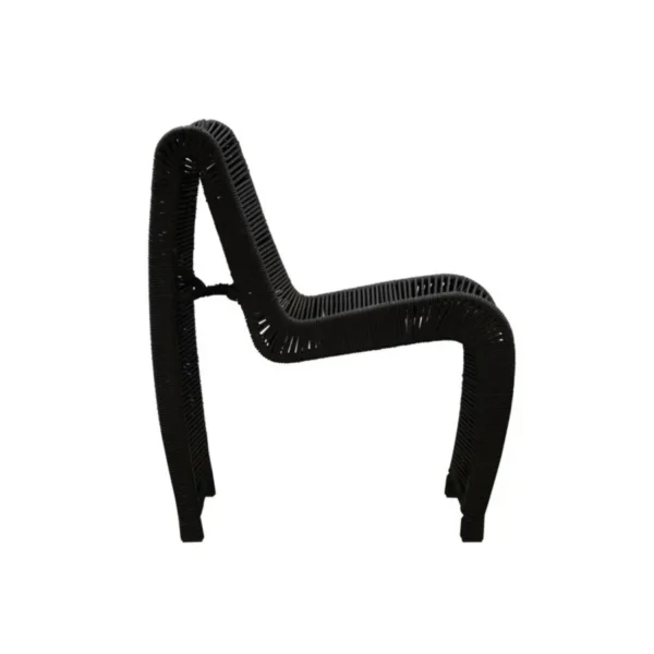 Two modern outdoor rope patio chairs with metal frames and woven seats, perfect for garden or balcony seating.