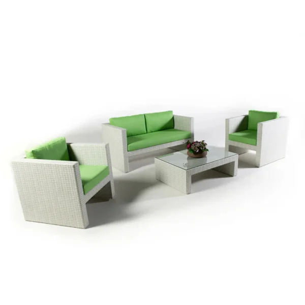 Outdoor Rope 4 Seater Sofa Set with Cushions and Glass Top Tables for Patio, Garden, or Balcony