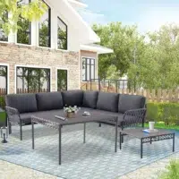 Outdoor L-shaped 5-seater sofa made of weather-resistant rope with cushioned seats