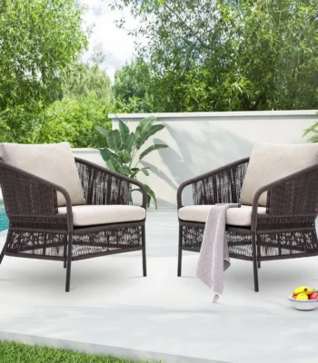 2-Piece Outdoor Rope Single Seater Sofa with Cushions for Patio and Garden