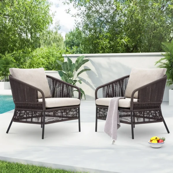 2-Piece Outdoor Rope Single Seater Sofa with Cushions for Patio and Garden