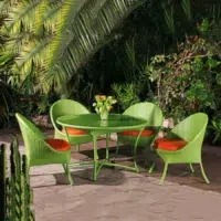 Outdoor 5-piece rattan wicker dining set with cushioned chairs and glass-top table, all-weather resistant for patio, garden, or balcony