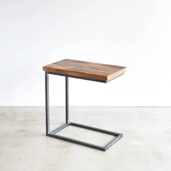 "Solid Sheesham wood C-shape corner side table with natural finish for living room and bedroom"