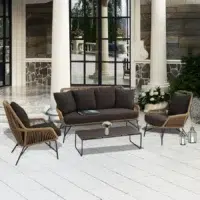"4-Piece Outdoor Rope Patio Conversation Set with Loveseat, Chairs, and Coffee Table for Garden, Balcony, or Backyard"