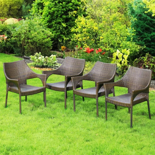 Outdoor Rattan Wicker Patio Dining Chair with cushion – stylish, weather-resistant garden and balcony seating.