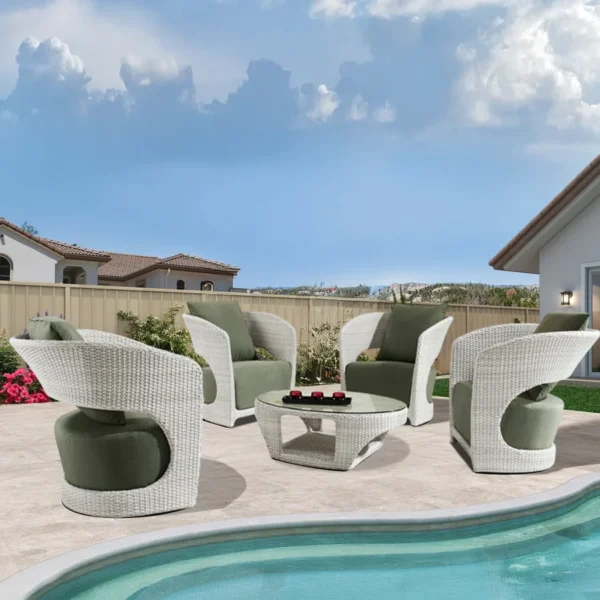 Outdoor White Rattan Wicker Sofa Chairs with Glass Top Table for Patio, Garden, and Balcony
