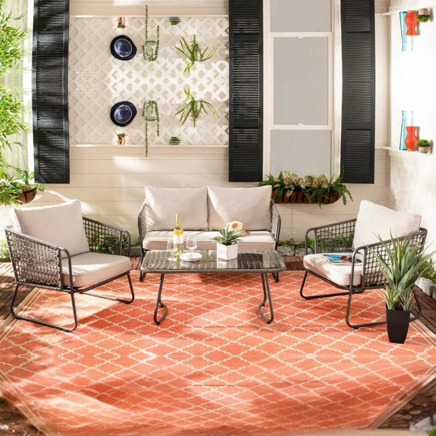 "4 Piece Outdoor All-Weather Rope Sofa Set with Cushions and Coffee Table for Patio, Garden, or Balcony"