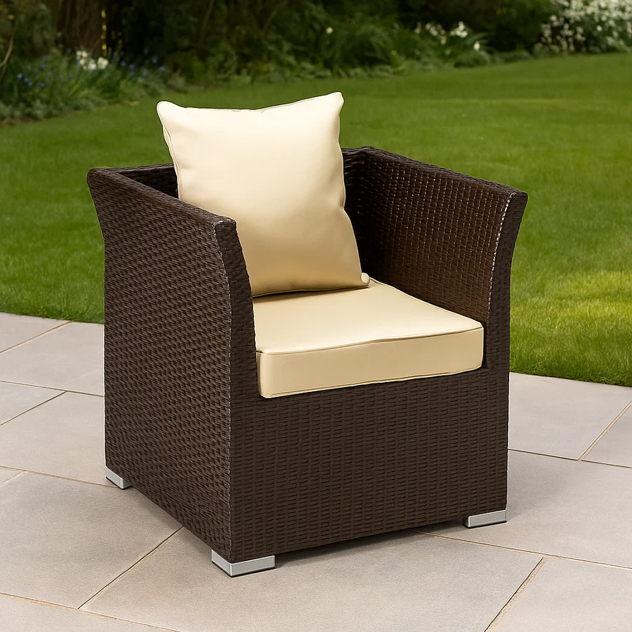 Outdoor All-Weather Wicker Single Seater Sofa with cushion for patio, garden, or balcony seating