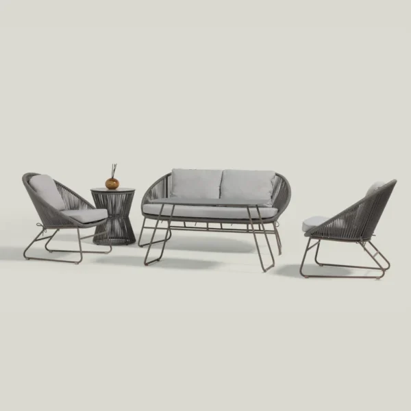 Outdoor Rope 4-Piece Patio Sofa Set with Cushions and Glass Top Coffee Tables for Garden, Balcony, or Terrace