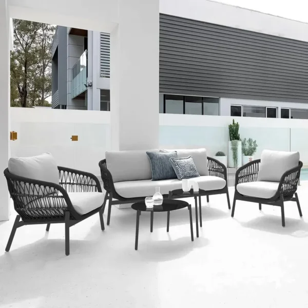 Outdoor 4-Seater Rope Conversation Sofa Set with Cushions for Patio, Garden, and Terrace