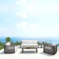 Outdoor Rattan Wicker 5-Seater Sofa Set with Cushions and Coffee Table for Patio, Garden, or Balcony