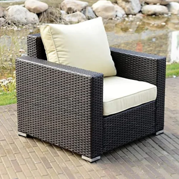Outdoor wicker single seater sofa with cushion for patio, garden, or balcony seating