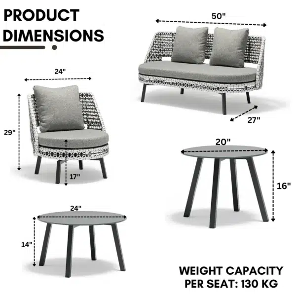 Outdoor Double Tone Rattan Wicker Sofa Set with cushions and table for patio, garden, or balcony