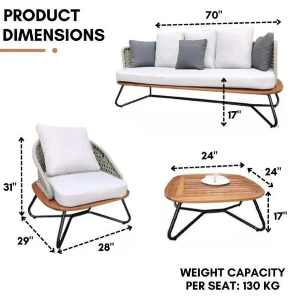 "5-Seater Outdoor All-Weather Rope Sofa Set with Wooden Base for Patio, Garden, and Balcony"