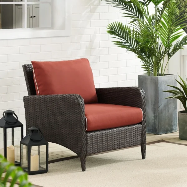 Outdoor wicker single seater sofa with cushion for patio, garden, or balcony