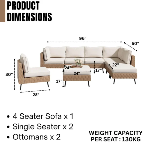 Outdoor Rattan Wicker 8-Seater Sofa Set with Cushions and Coffee Table