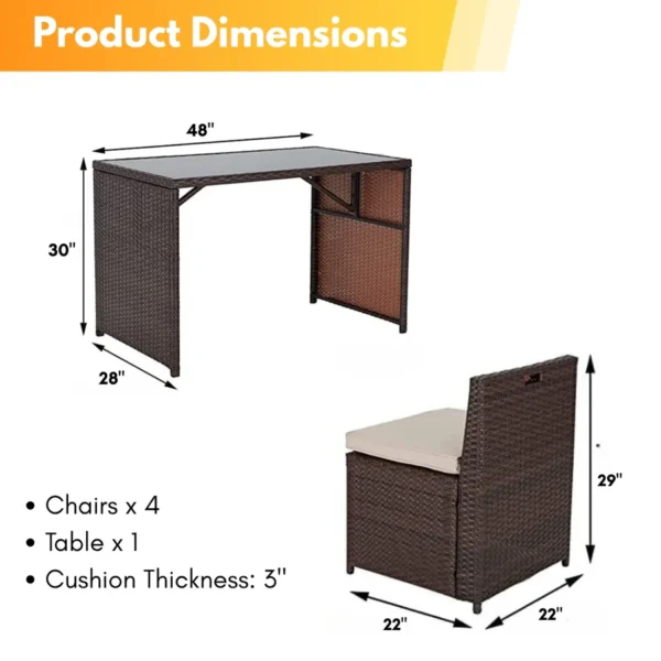 5-Piece Outdoor Patio Dining Set with square tabletop and cushioned chairs for garden, backyard, or balcony use