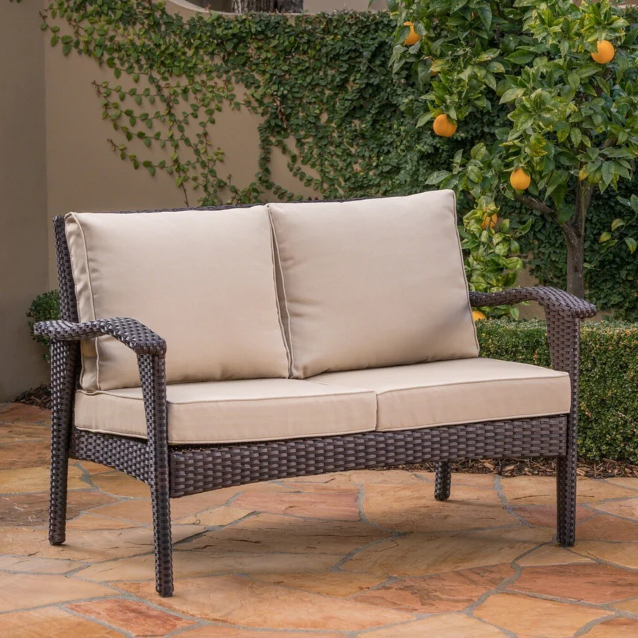 Outdoor Rattan Wicker 1-Piece Loveseat Sofa with Cushions for Patio, Garden, or Balcony