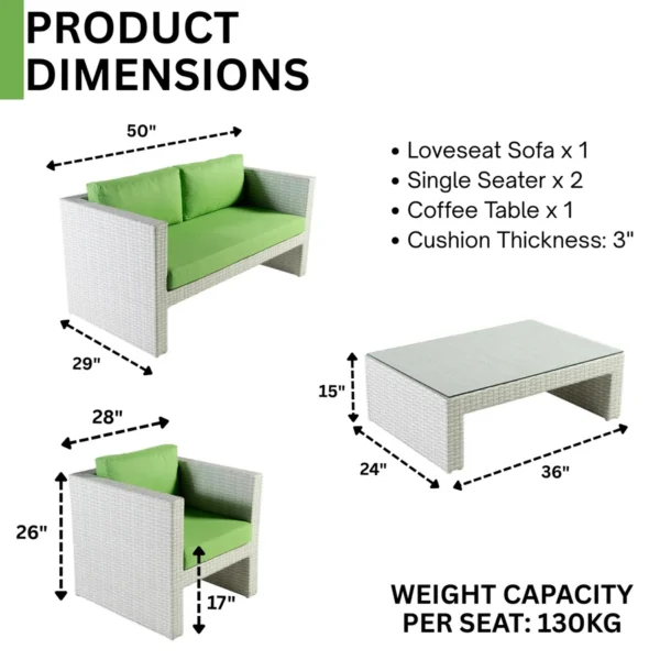 Outdoor Rope 4 Seater Sofa Set with Cushions and Glass Top Tables for Patio, Garden, or Balcony