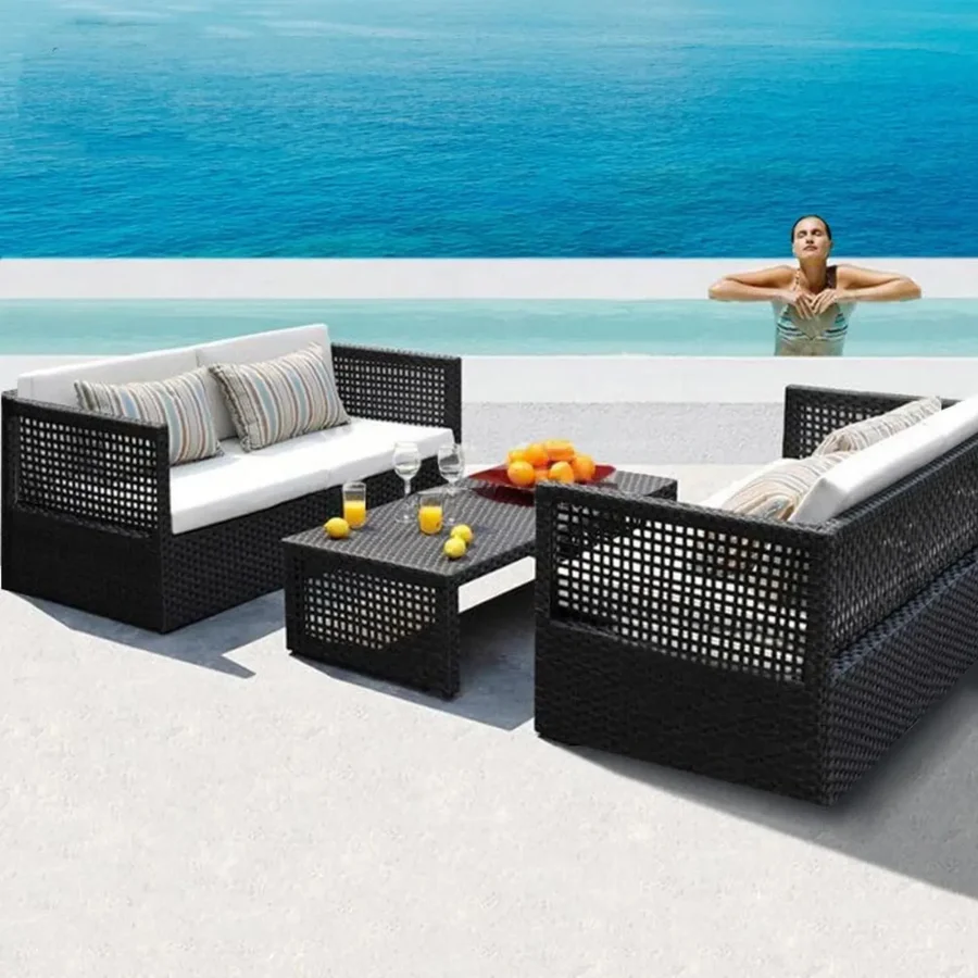 Outdoor Rattan Wicker 4-Seater Sofa Set with Cushions for Patio, Garden, or Balcony
