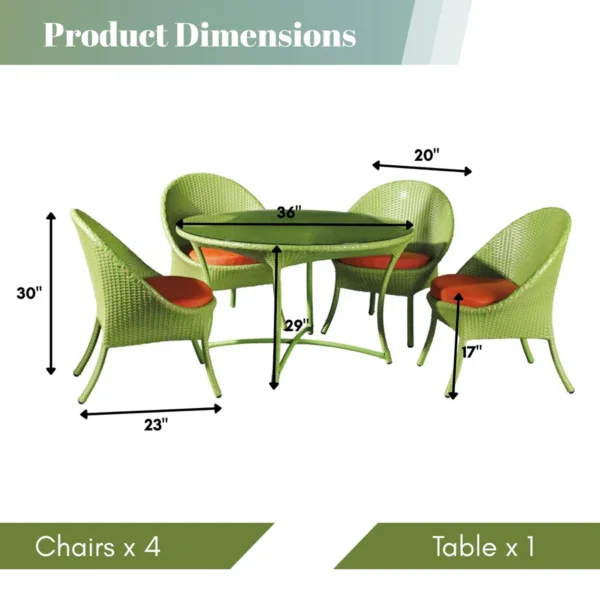 Outdoor 5-piece rattan wicker dining set with cushioned chairs and glass-top table, all-weather resistant for patio, garden, or balcony