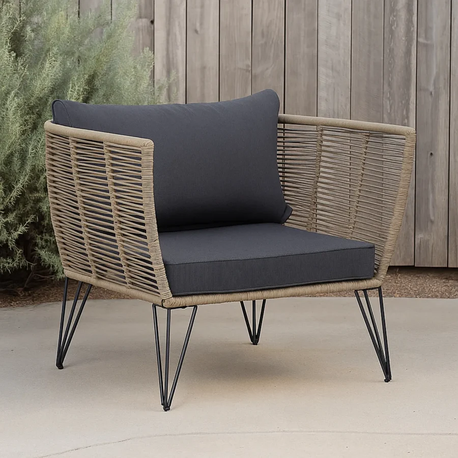 Outdoor Rope Single Seater Patio Sofa with Cushion – Modern Outdoor Furniture