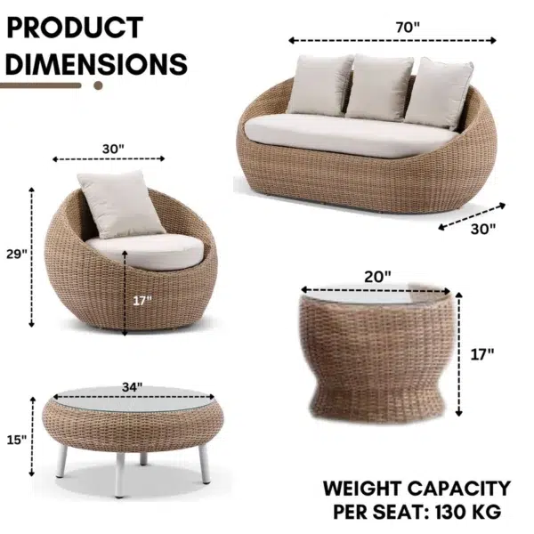Outdoor Wicker 5-Seater Sofa Set with Cushions and Glass Top Coffee Tables for Patio, Garden, or Balcony
