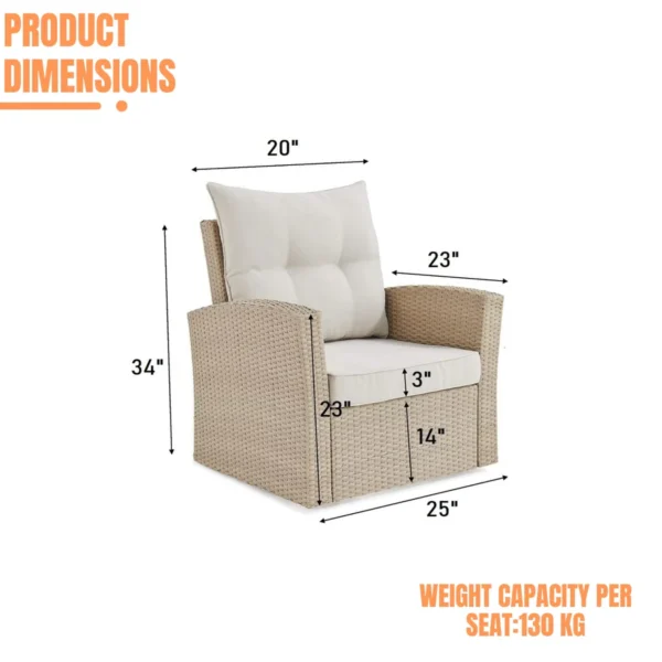 Outdoor all-weather wicker single seater sofa with comfortable cushions for patio or balcony seating.