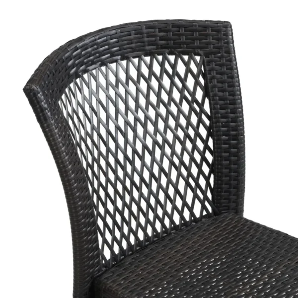 Outdoor rattan wicker patio dining chair with sturdy metal frame and weather-resistant cushion, perfect for garden or balcony use.