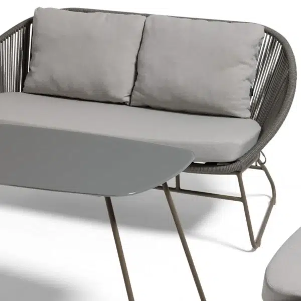Outdoor Rope 4-Piece Patio Sofa Set with Cushions and Glass Top Coffee Tables for Garden, Balcony, or Terrace