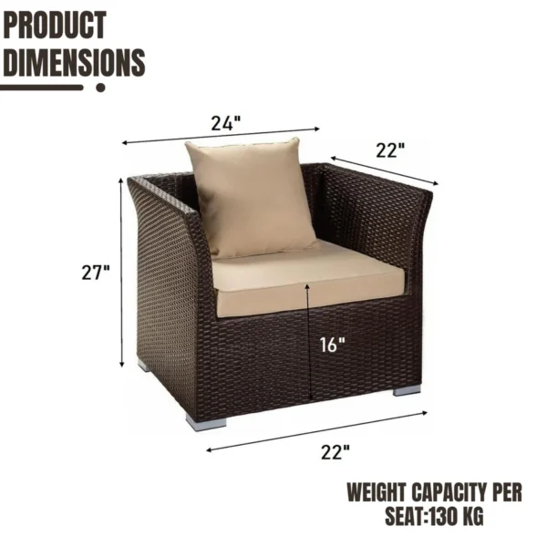 Outdoor All-Weather Wicker Single Seater Sofa with cushion for patio, garden, or balcony seating